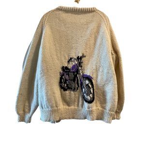 1970's Vintage Hand Knit Boat Neck Sweater with Motorcycle detail